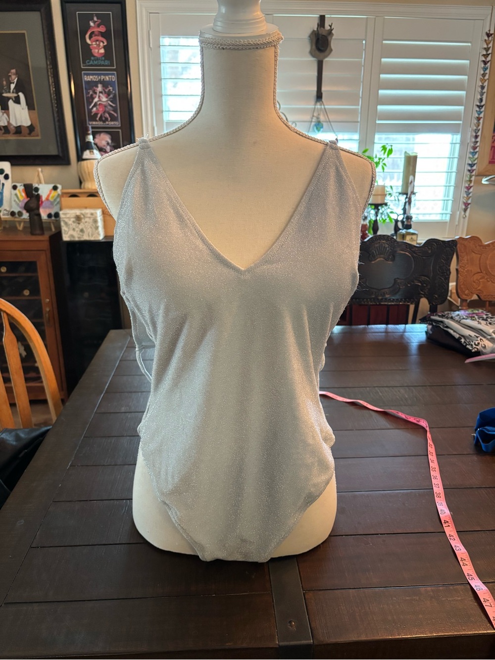 H&M Silver Sparkle V-Neck One-Piece Swimsuit